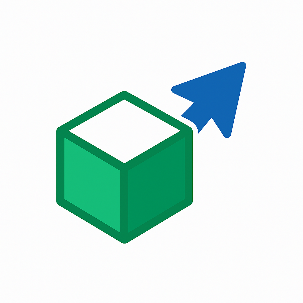 Transform Transform symbool: een kubus met een pijl als teken van groei en uitvoering