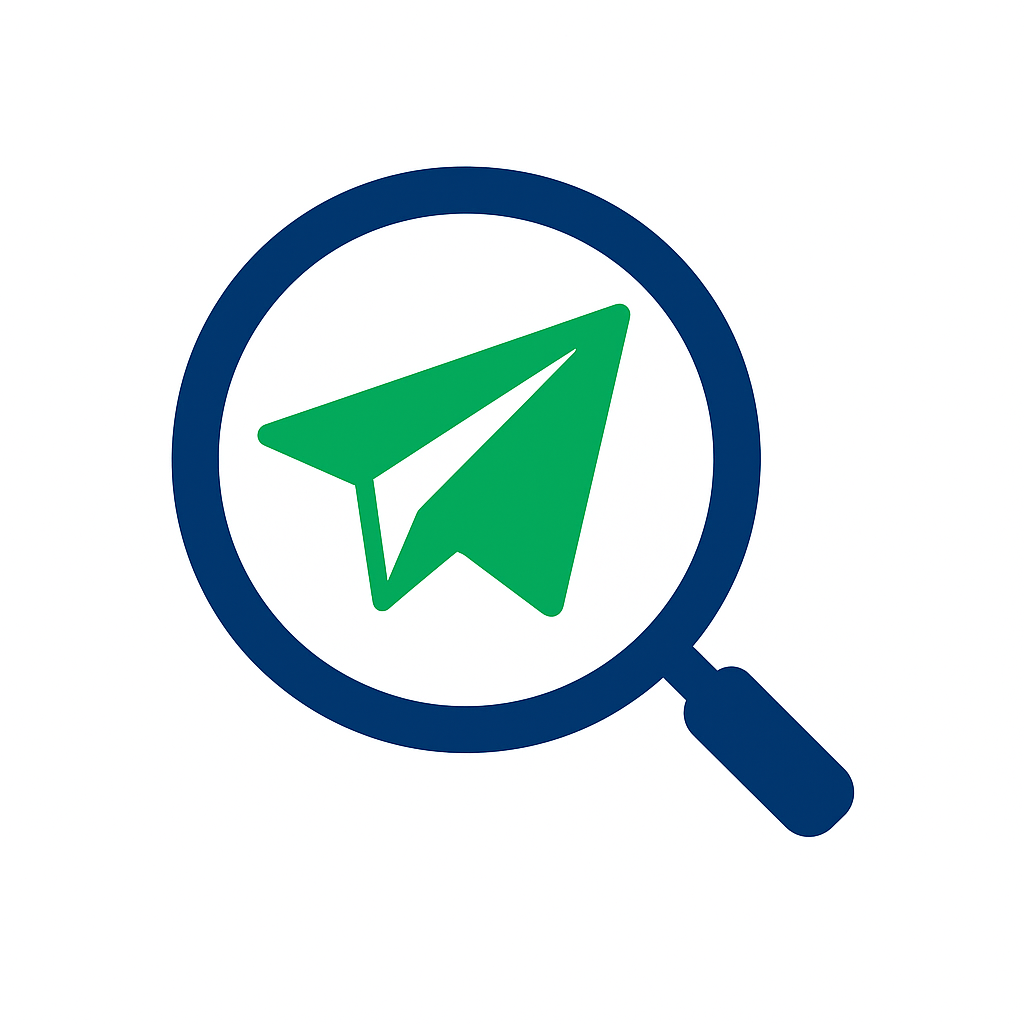 eXplore eXplore symbool – vergrootglas en papieren vliegtuigje